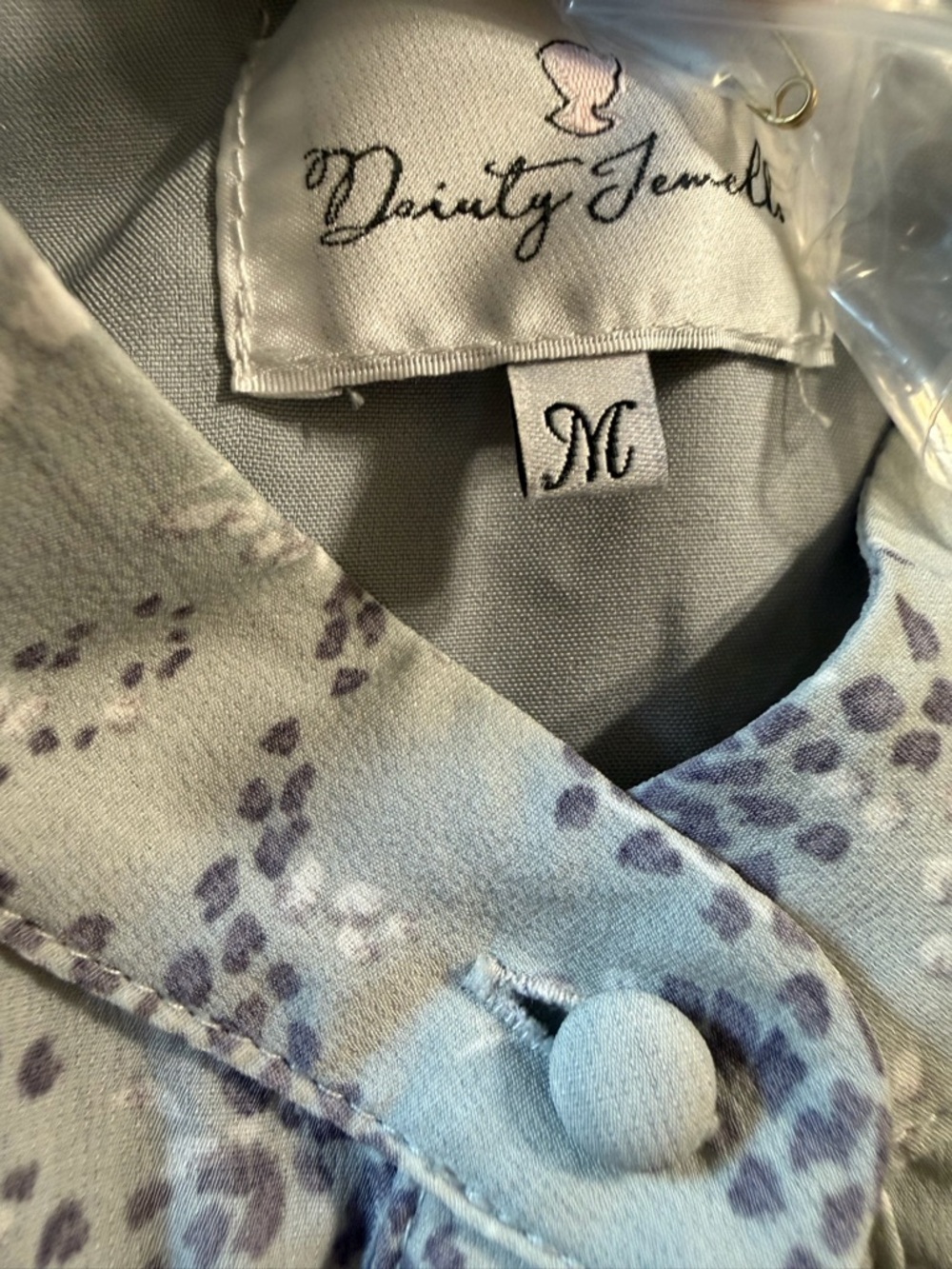 Dainty Jewells Pale Blue and Lavender Printed Button Top